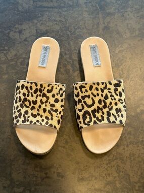 Steve Madden Leopard Slide Sandals - Tan and Brown
